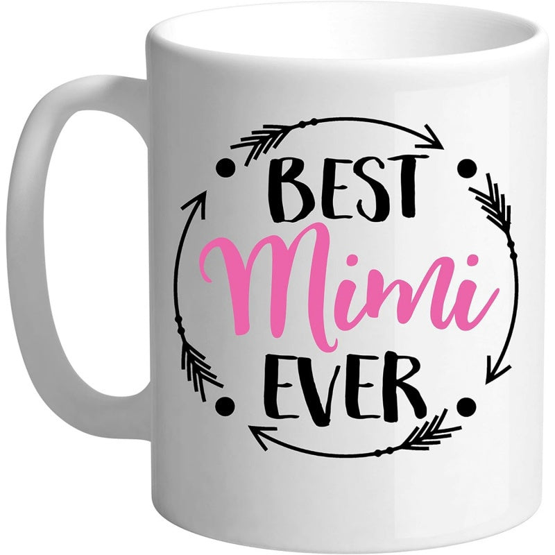 Tailorly White Ceramic 11 oz Mug - Best Mimi Ever Circular Frame Composed Of Four Rustic Hand Drawn Arrows Mug