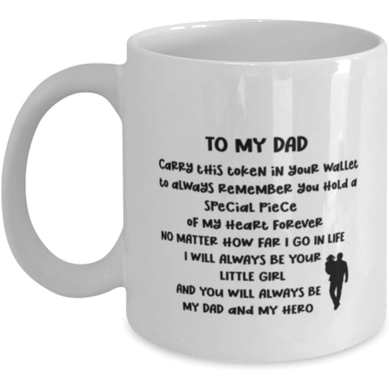 Tailorly White Ceramic 11 oz Mug - To My Dad Heartwarming Minimalist Silhouette Of Father Walking Hand In Hand With Daughter Silhouette