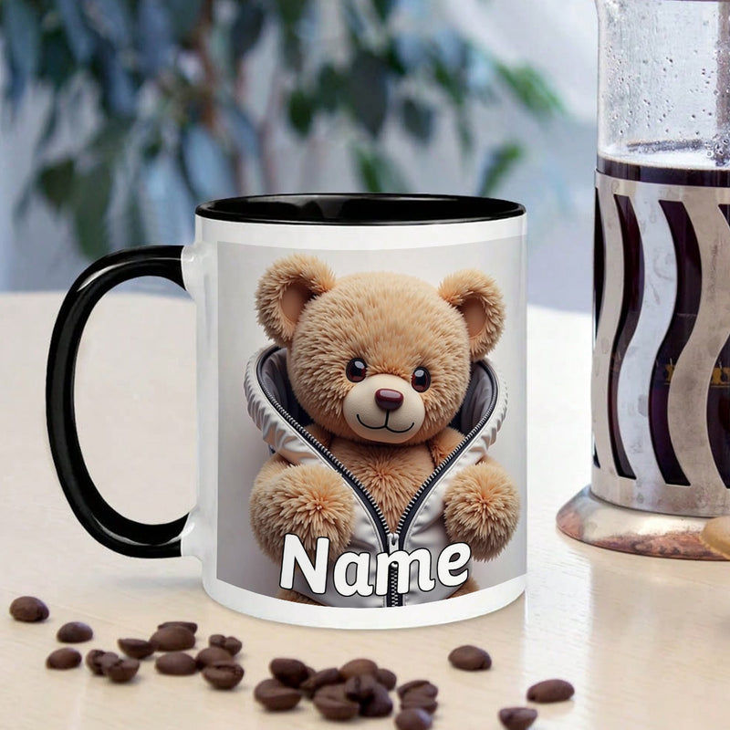 Tailorly Black Accent 11 oz Mug - customizable teddy cartoon anime design with name personalization