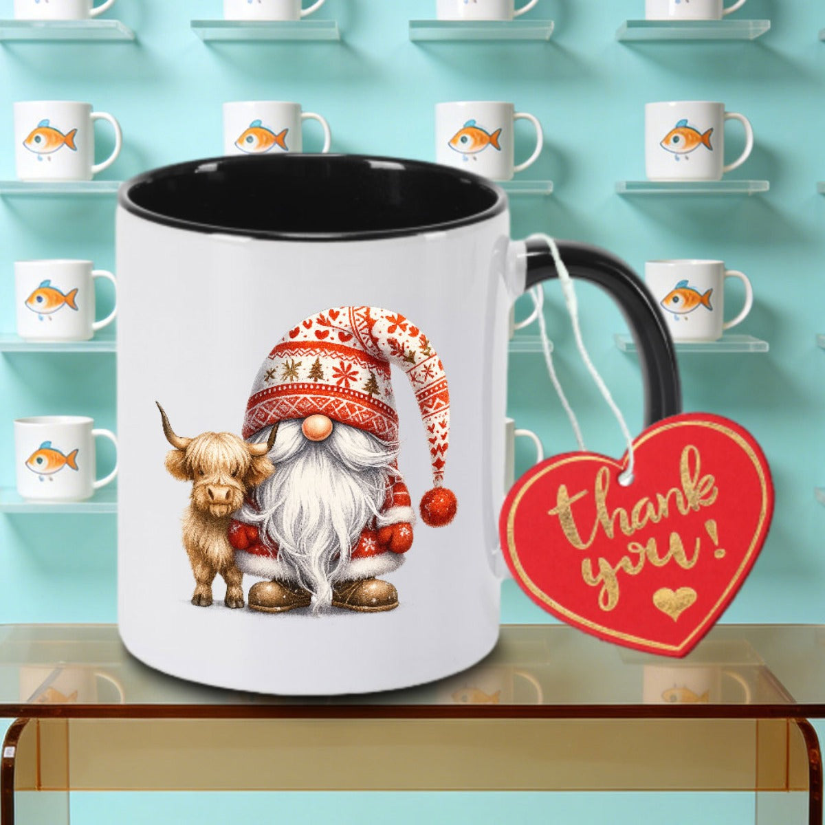 Tailorly Black Accent 11 oz Mug - Santa and Reindeer