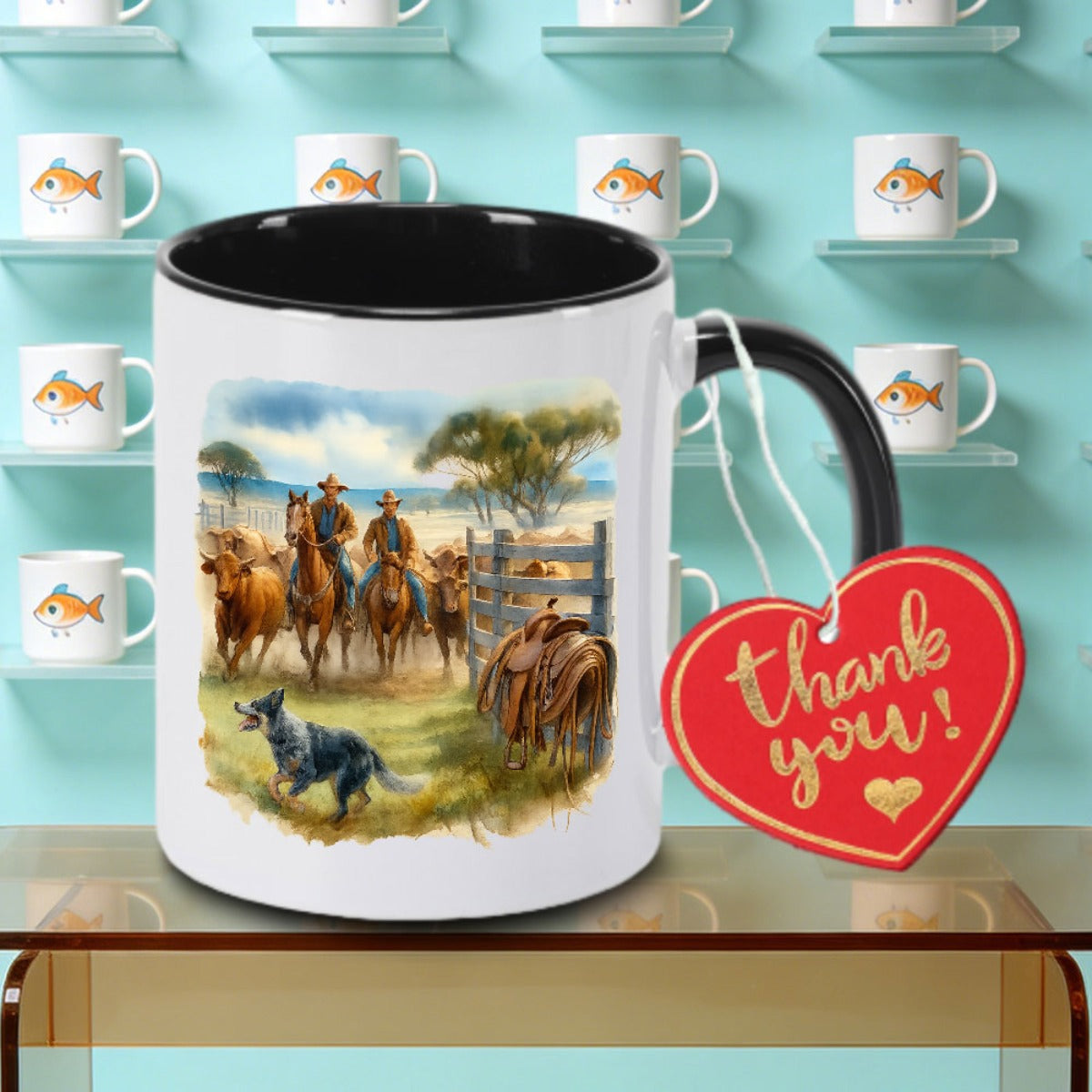 Tailorly Black Accent 11 oz Mug - Cowboy-themed design
