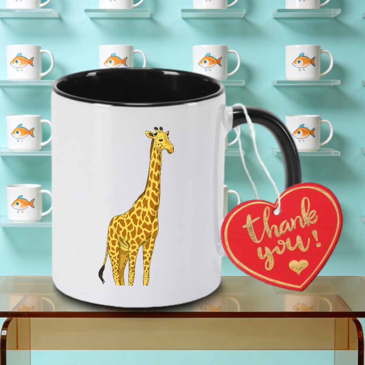 Tailorly Black Accent 11 oz Mug - Giraffe Pattern