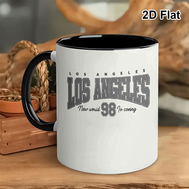 Tailorly Black Accent 11 oz Mug - black and white los angeles 98 graphic print