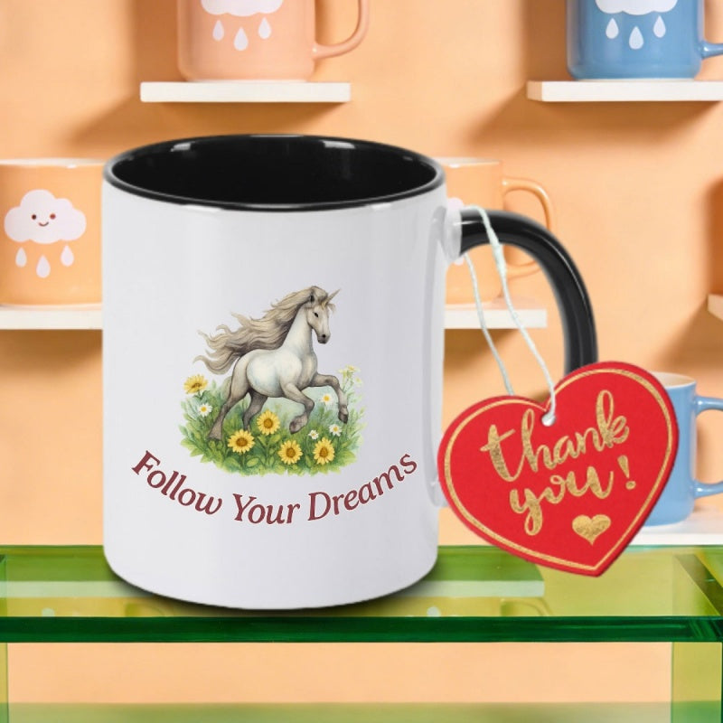 Tailorly Black Accent 11 oz Mug - horse themed floral racing festival