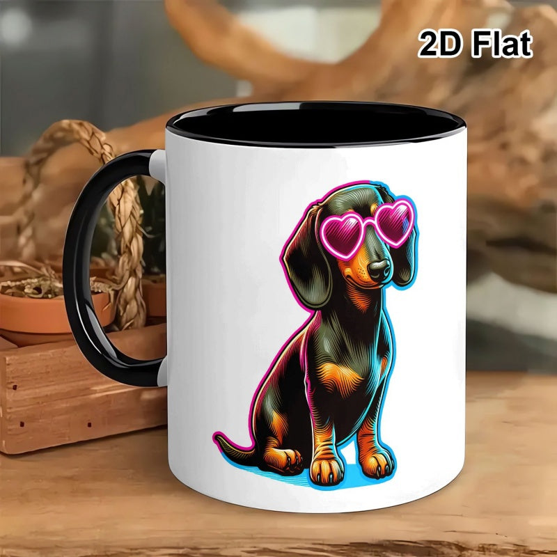 Tailorly Black Accent 11 oz Mug - valentines day dachshund with glasses