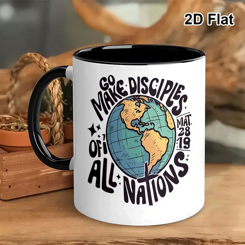 Tailorly Black Accent 11 oz Mug - religious text "of all" and an earth graphic