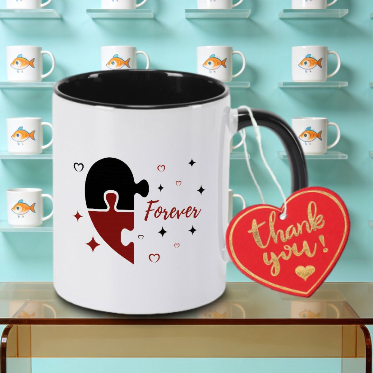 Tailorly Black Accent 11 oz Mug - Romantic Heart-Shaped Puzzle Logo