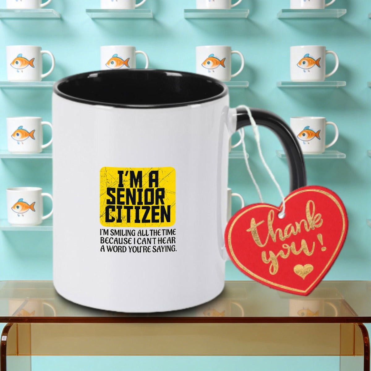 Tailorly Black Accent 11 oz Mug - With I M a Senior Humorous Print Logo