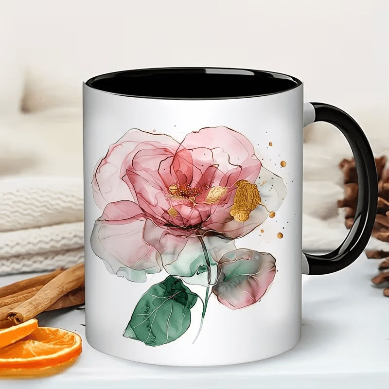 Tailorly Black Accent 11 oz Mug - watercolor rose rim