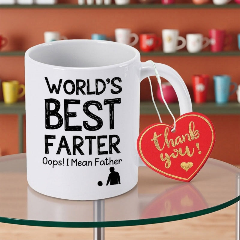 Tailorly White Ceramic 11 oz Mug - Worlds Best Farter Oops I Mean Father Minimalist White Ceramic Vessel With Bold Typography And Small Golfer Mug