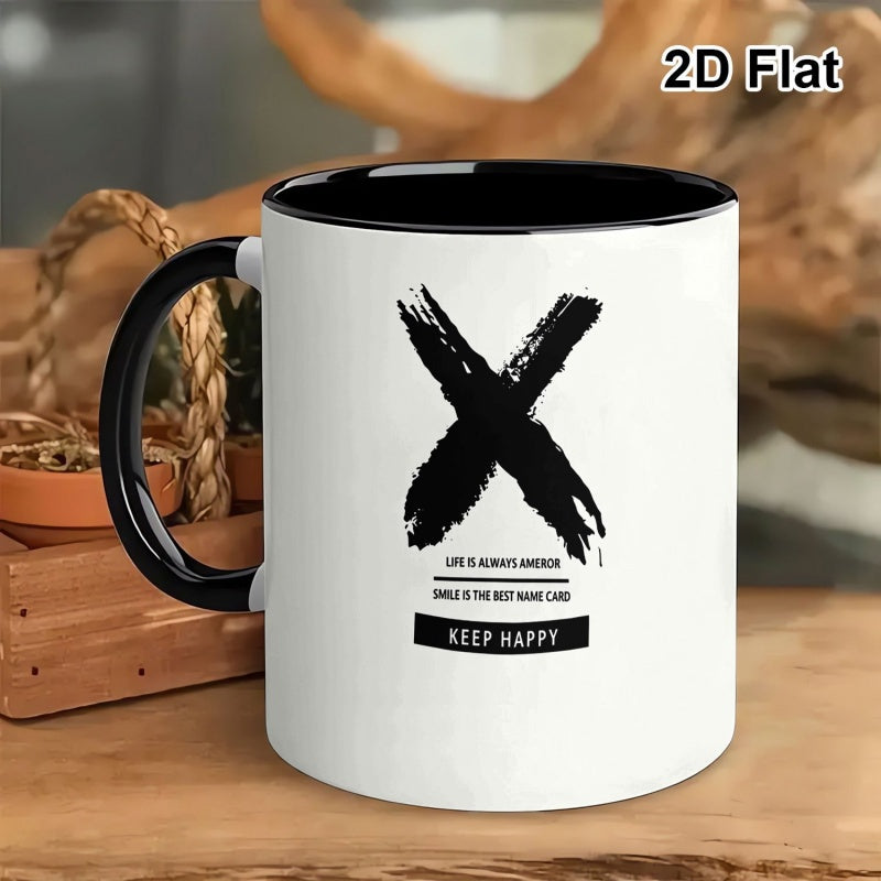 Tailorly Black Accent 11 oz Mug - keep happy slogan x graphic two tone