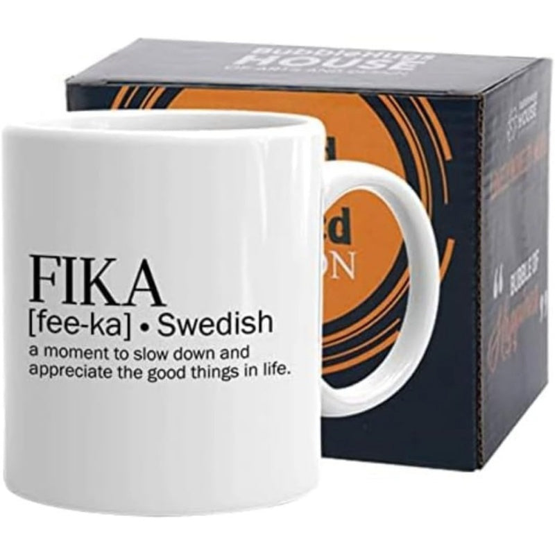 Tailorly White Ceramic 11 oz Mug - Fika Swedish Minimalist Typographic Dictionary Definition Style On A Ceramic
