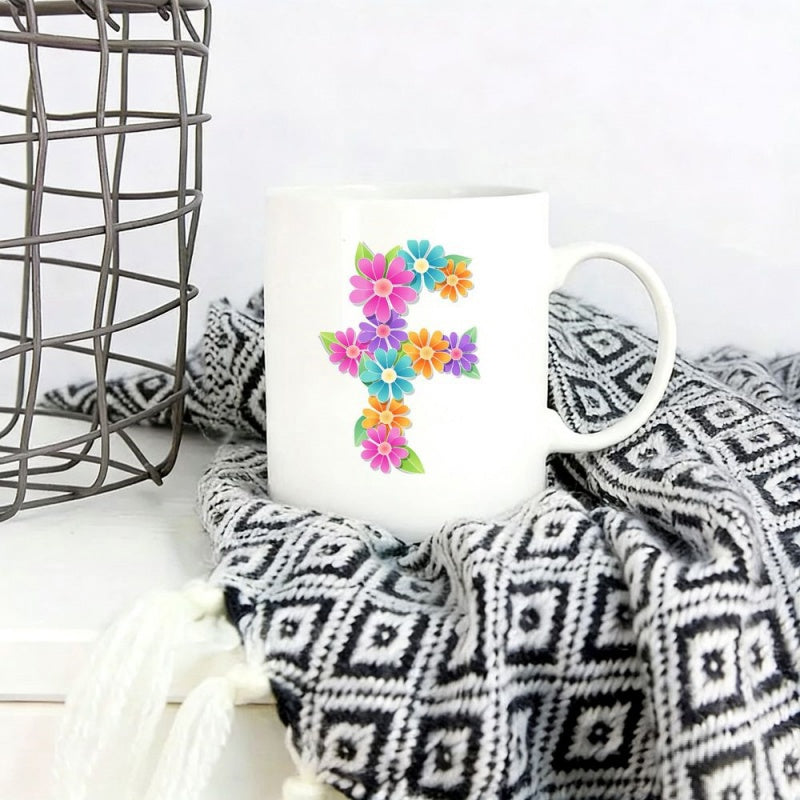 Tailorly White Ceramic 11 oz Mug - Vibrant Blooming Spring Petals Forming A Delicate Letter Shape Flower