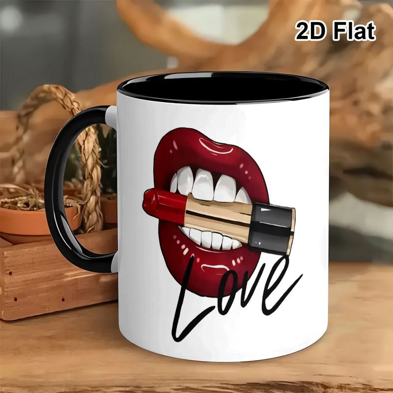Tailorly Black Accent 11 oz Mug - red lips and lipstick