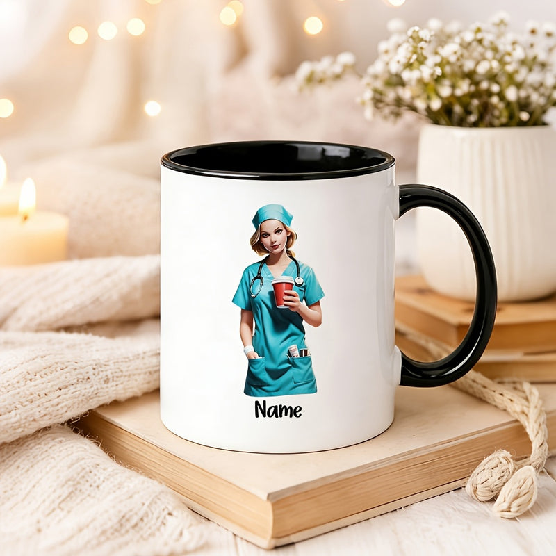 Tailorly Black Accent 11 oz Mug - custom 11oz ceramic coffee mug 8 colors nurses and theme featuring professional art perfect gift for healthcare