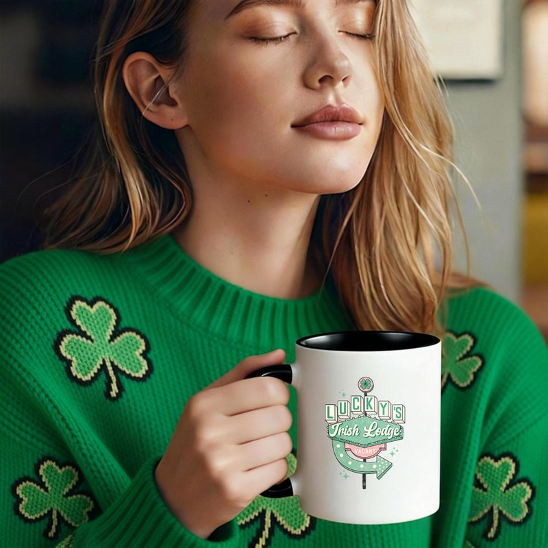 Tailorly Black Accent 11 oz Mug - shamrock design