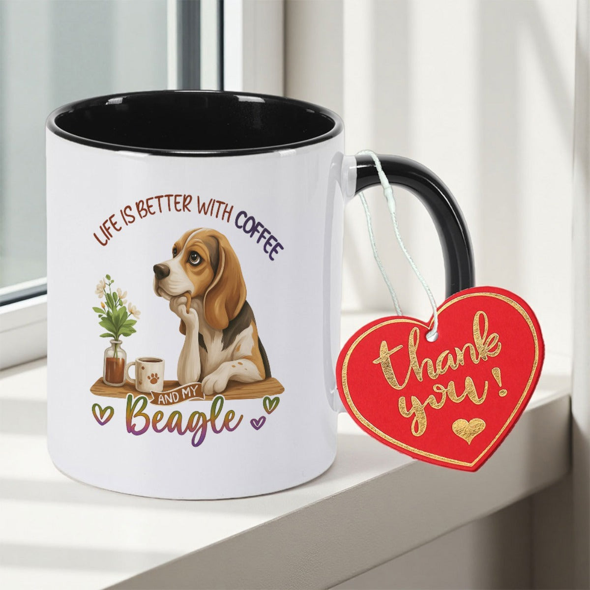 Tailorly Black Accent 11 oz Mug - Dog-themed double-sided print