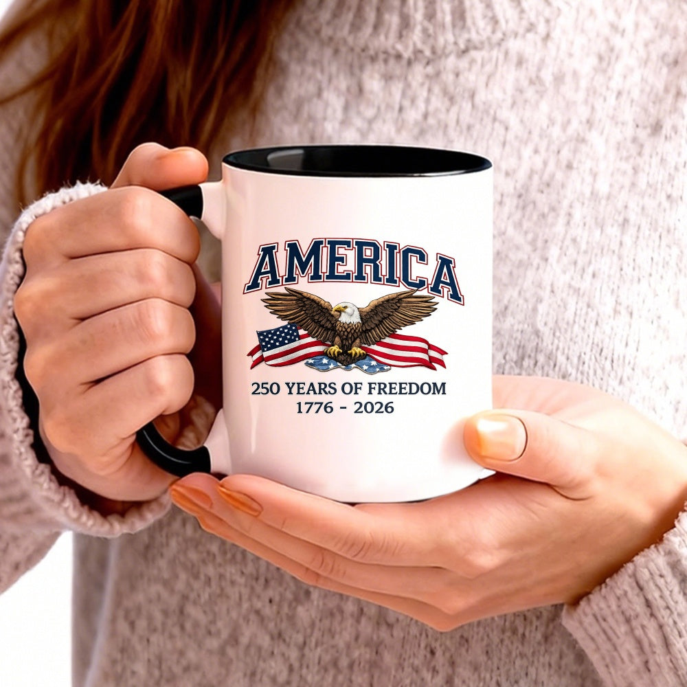 Tailorly Black Accent 11 oz Mug - america flag 250 years of 1776 2026