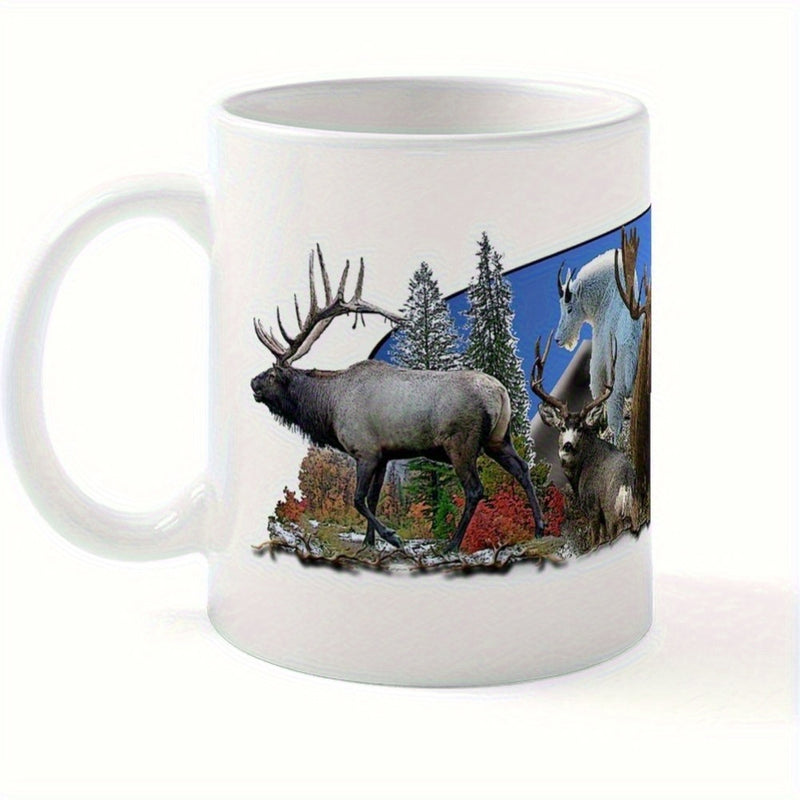 Tailorly White Ceramic 11 oz Mug - Majestic Wild Animal Walking Through Pine Forest With Autumn Foliage Elk