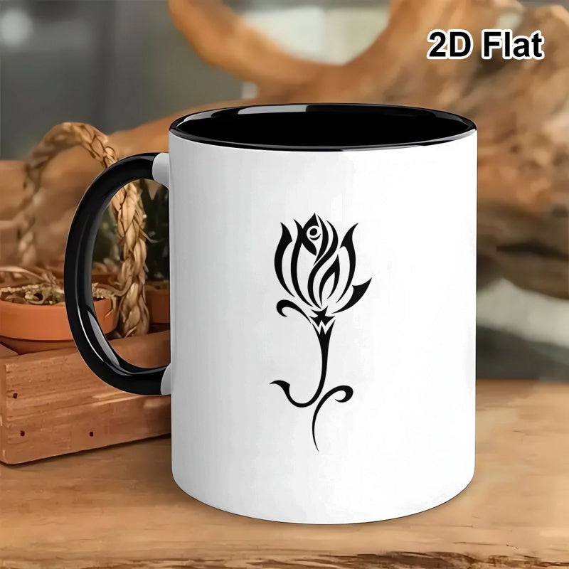 Tailorly Black Accent 11 oz Mug - two tone design with an abstract rose tattoo pattern