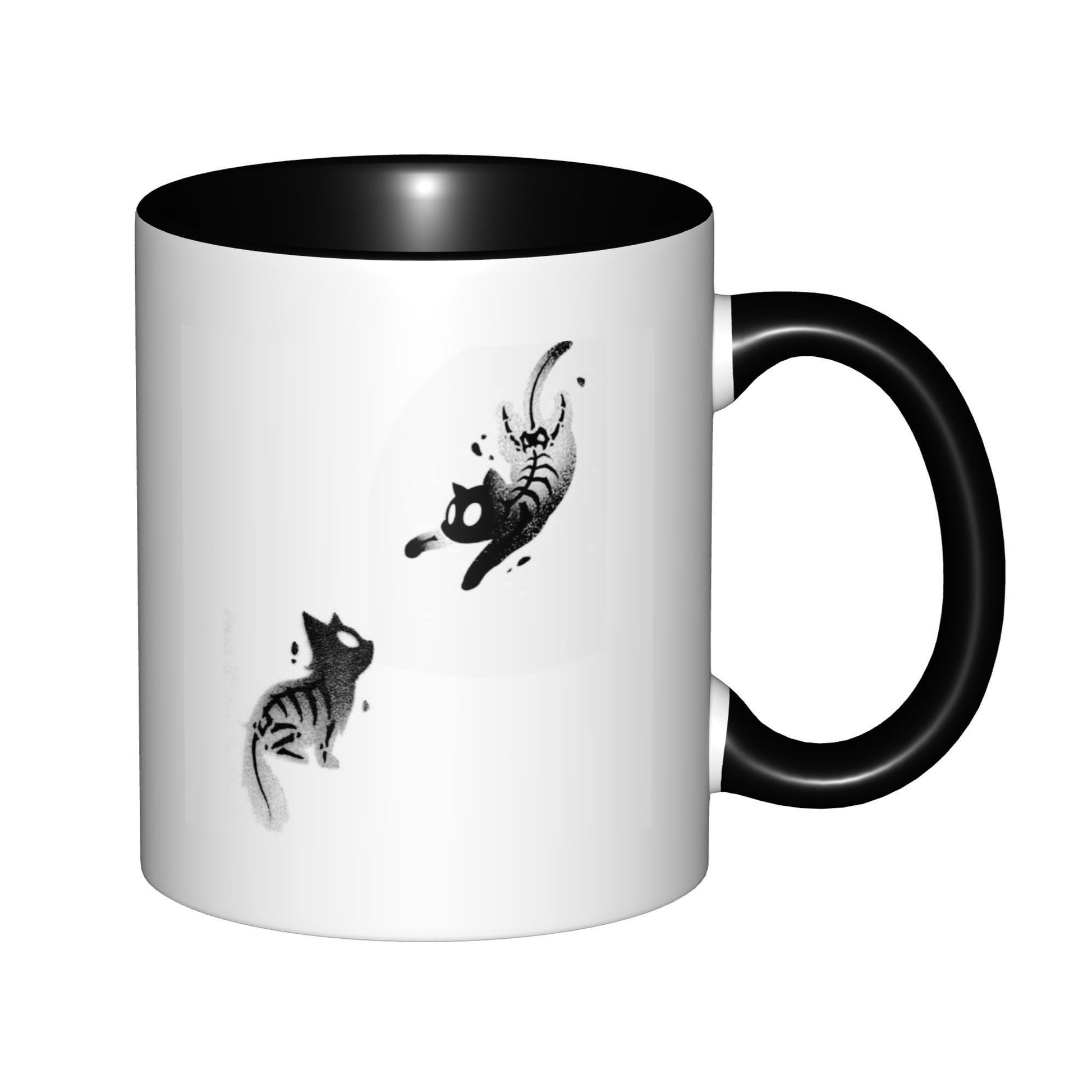 Tailorly Black Accent 11 oz Mug - two leaping cats in dynamic black ink style