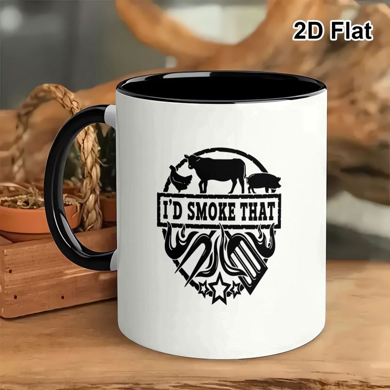 Tailorly Black Accent 11 oz Mug - humorous id smoke bbq design with cow and chicken graphics