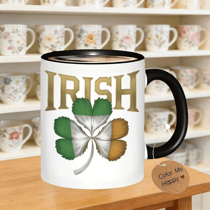 Tailorly Black Accent 11 oz Mug - Shamrock pattern
