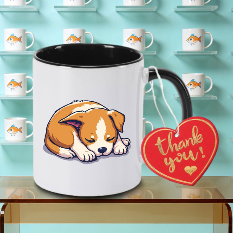 Tailorly Black Accent 11 oz Mug - A Single Adorable Ceramic Coffee Mug Featuring a Design in Brown And White Tea Milk Or Water. This Versatile Cup