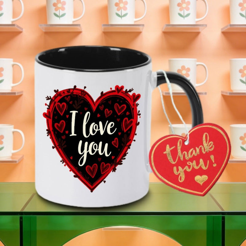 Tailorly Black Accent 11 oz Mug - heart and "i love" text