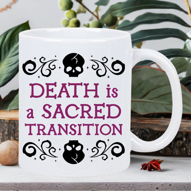 Tailorly White Ceramic 11 oz Mug - Death Is A Sacred Transition Mystical Skulls With Ornate Decorative Flourishes And Elegant Swirls Mug
