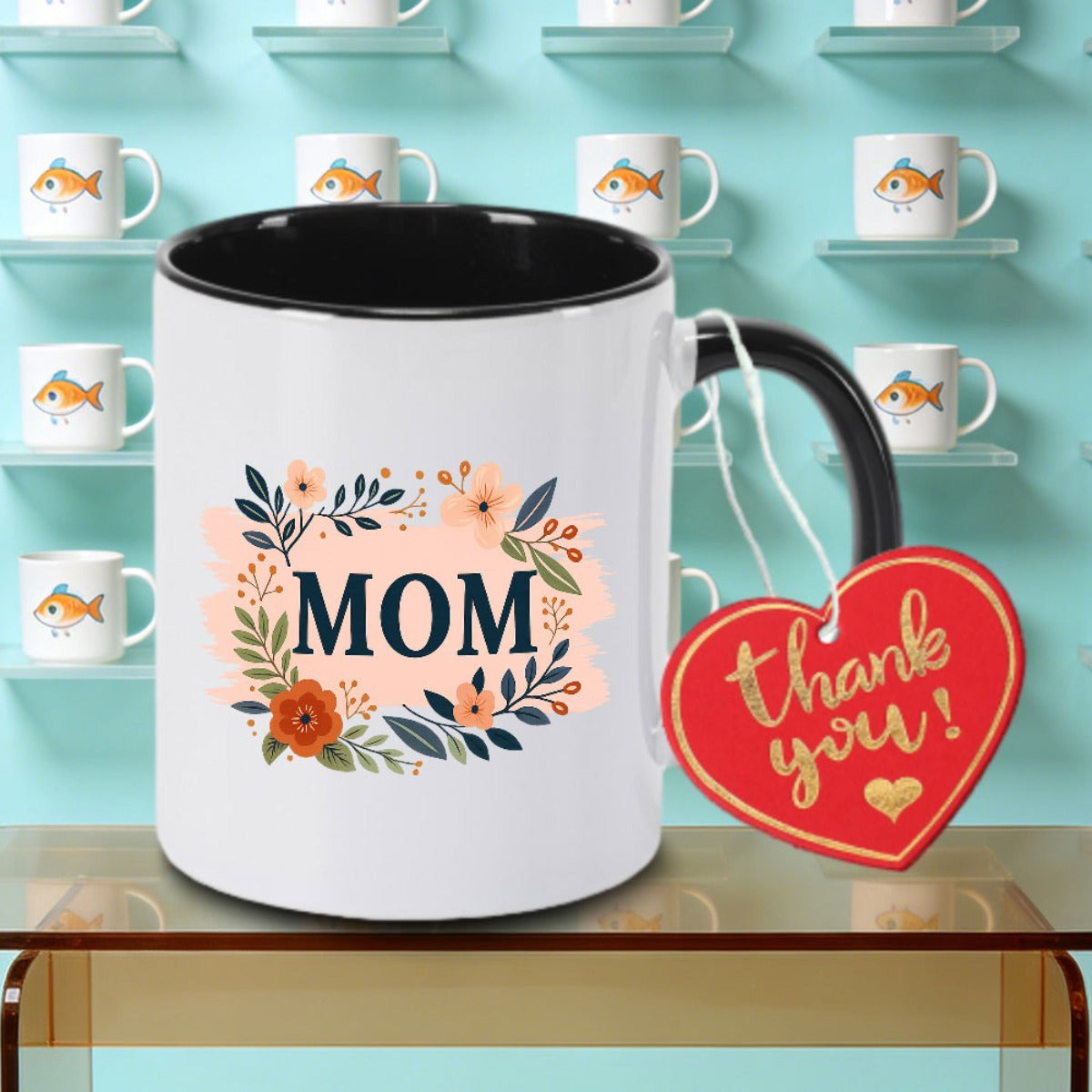 Tailorly Black Accent 11 oz Mug - Floral MOM logo