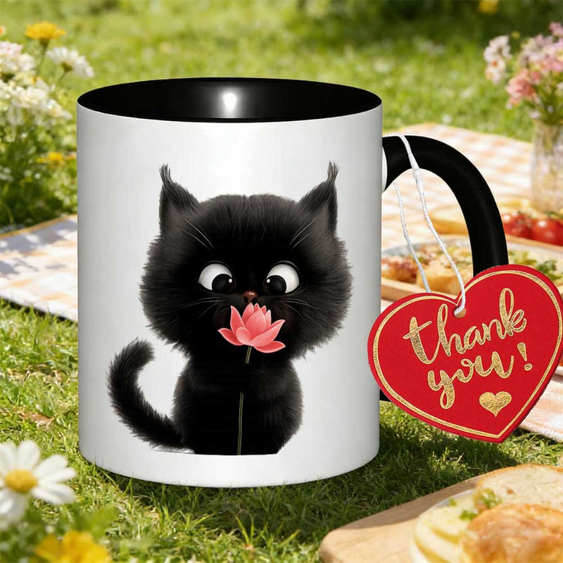 Tailorly Black Accent 11 oz Mug - black cartoon cat