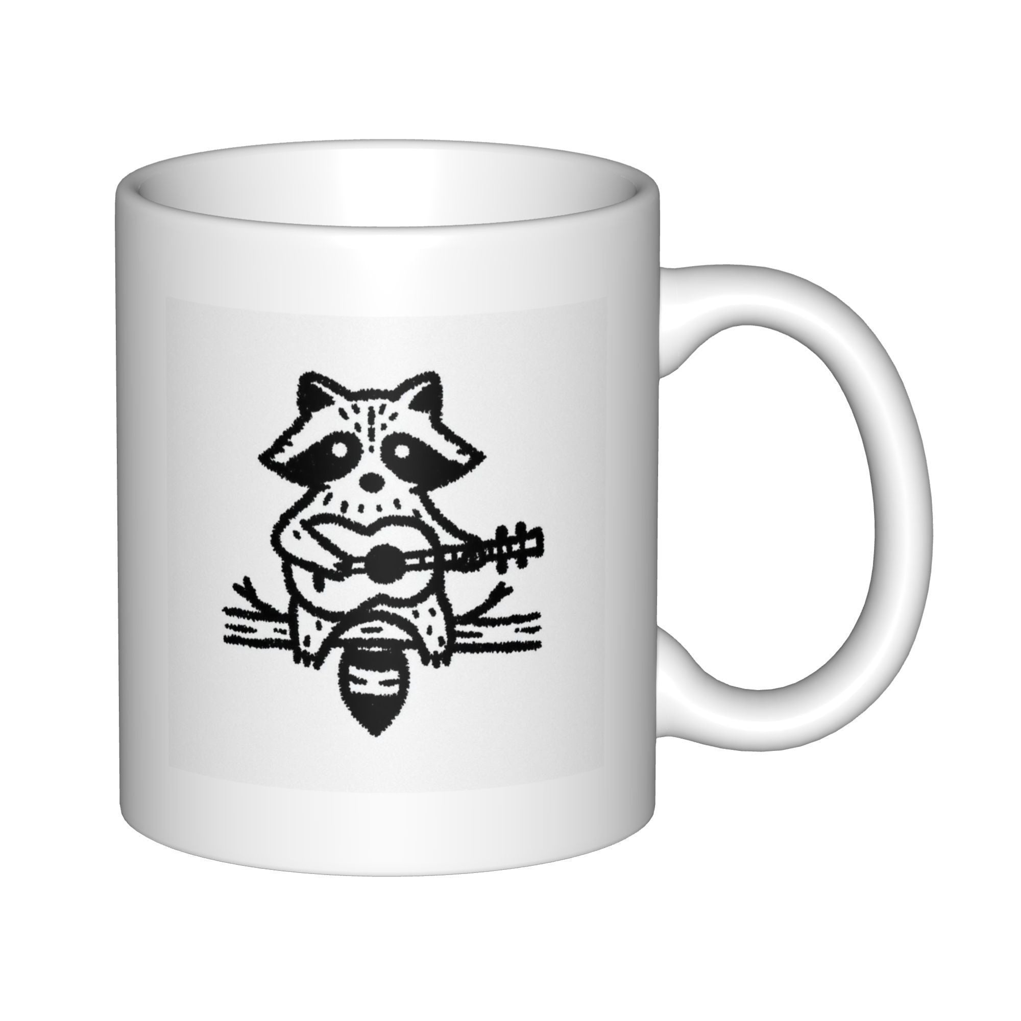 Tailorly White Ceramic 11 oz Mug - Hand Drawn Style Sitting On Branch Playing Guitar Musical Raccoon