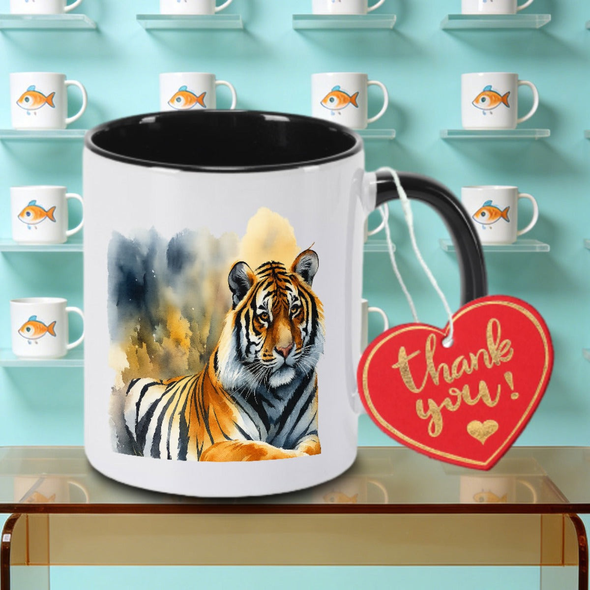 Tailorly Black Accent 11 oz Mug - Tiger Cartoon Logo