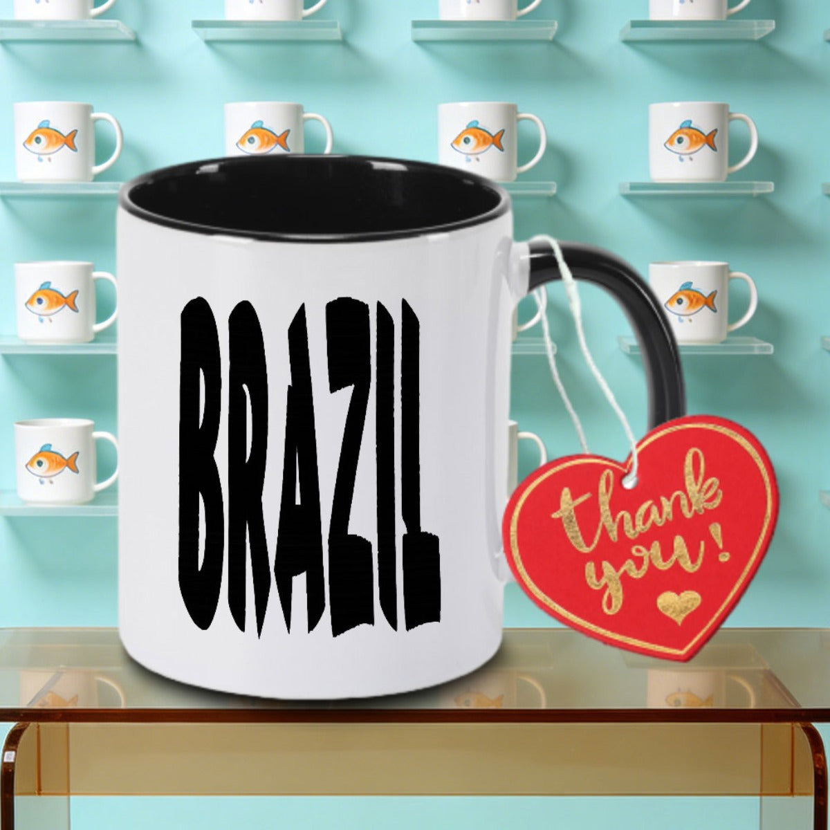 Tailorly Black Accent 11 oz Mug - Brazil design with BRAZIL text logo