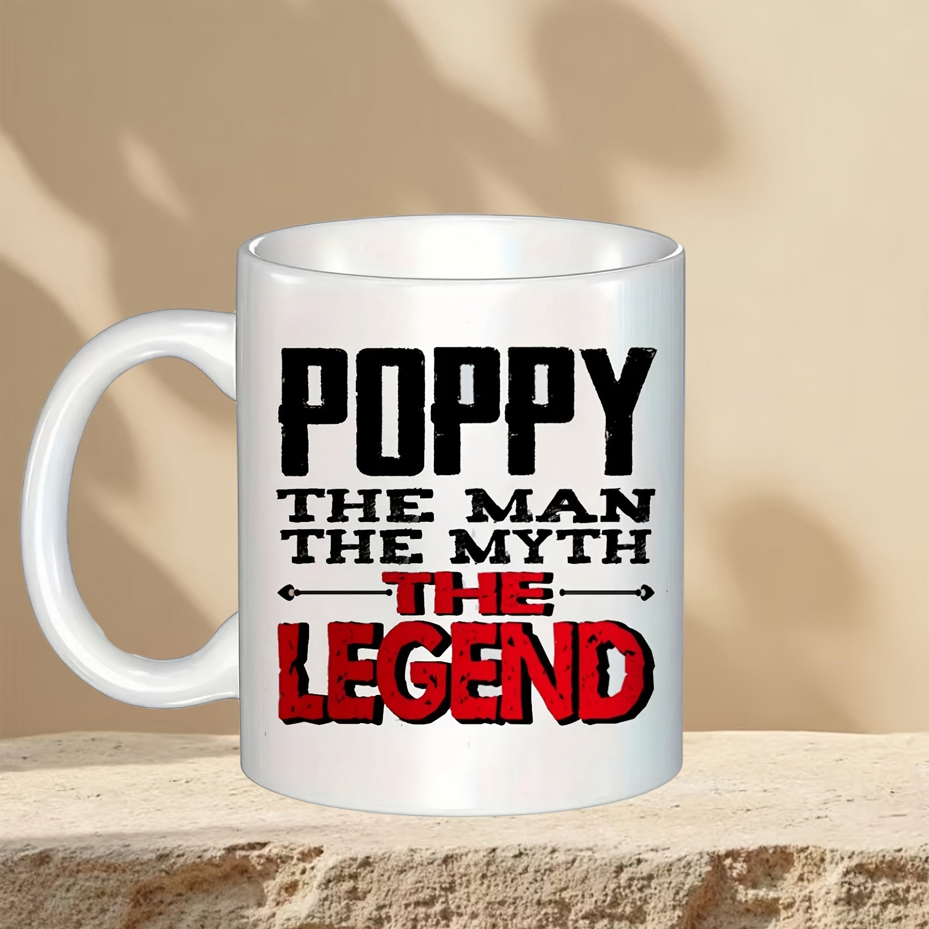 Tailorly White Ceramic 11 oz Mug - Poppy The Man The Myth The Legend Bold Vintage Style Typography Printed Upon A Ceramic Mug