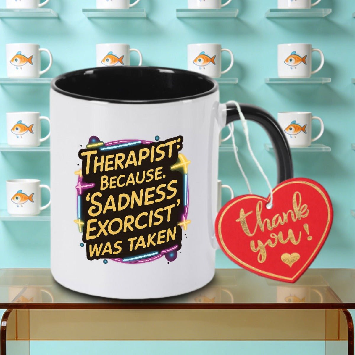 Tailorly Black Accent 11 oz Mug - Sadness Therapist Logo