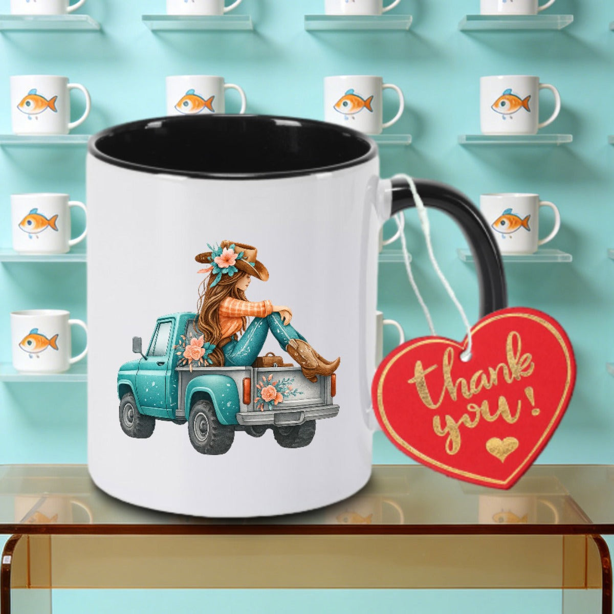 Tailorly Black Accent 11 oz Mug - Pickup Truck and Girl Logo