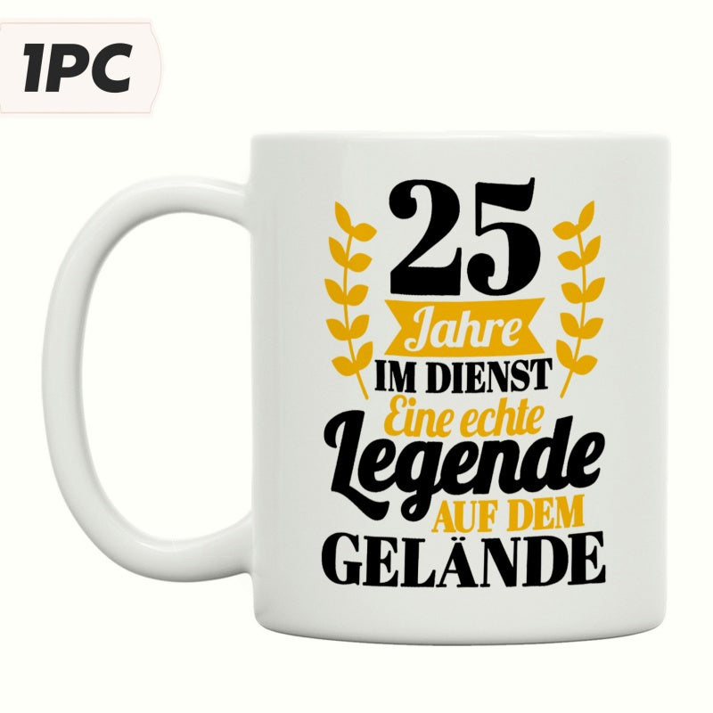 Tailorly White Ceramic 11 oz Mug - Anniversary Celebration Design Featuring Golden Laurel Wreaths On