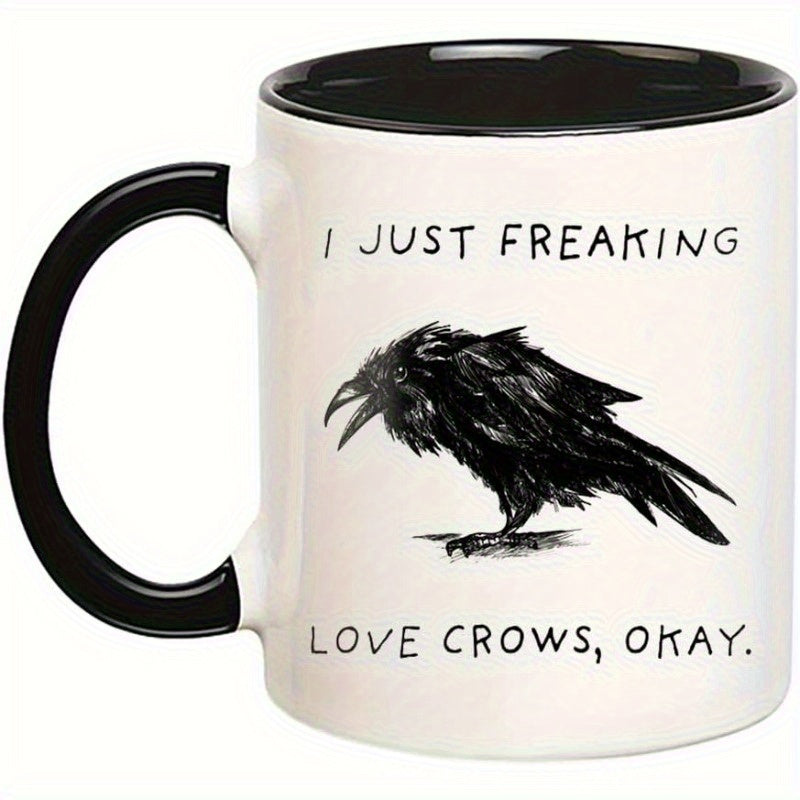 Tailorly Black Accent 11 oz Mug - okay mug fun crow coffee milk cup reusable hand wash only multi purpose unique holiday family colle