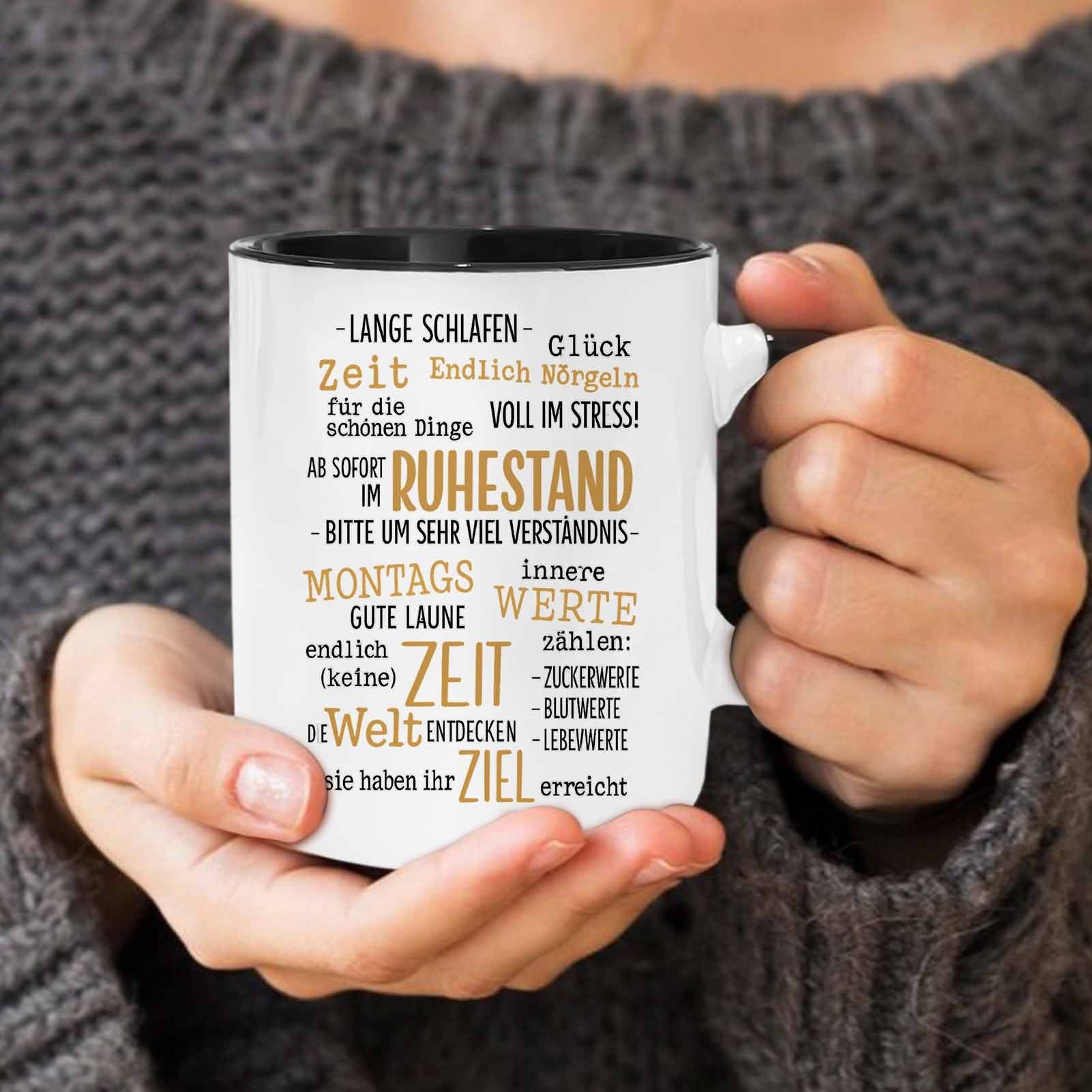 Tailorly Black Accent 11 oz Mug - german word ruhestand with inspirational quotes