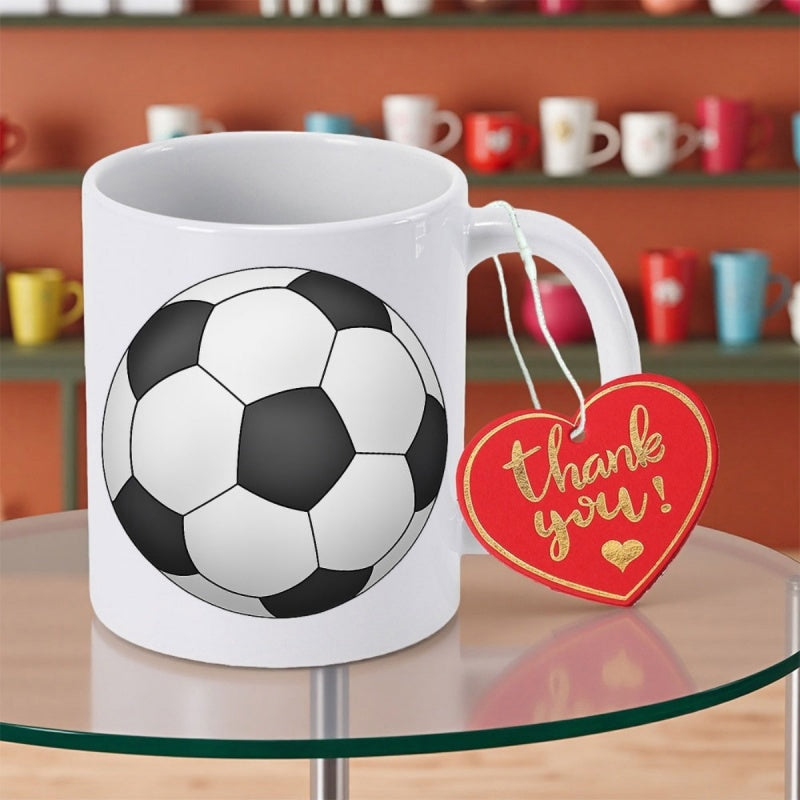 Tailorly White Ceramic 11 oz Mug - Thank You Classic Black And White Pentagon Pattern On Polished Surface Soccer Ball