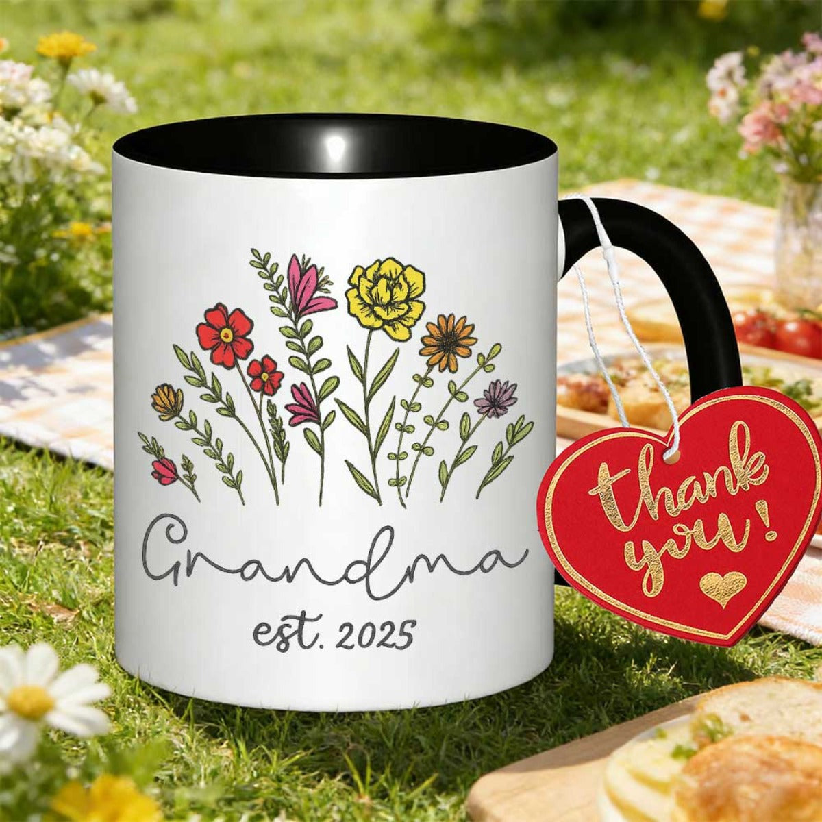 Tailorly Black Accent 11 oz Mug - grandma est 2025 youre be grandma printed text