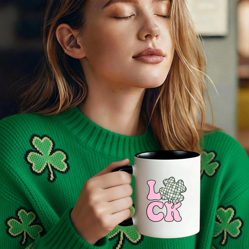 Tailorly Black Accent 11 oz Mug - shamrock pink