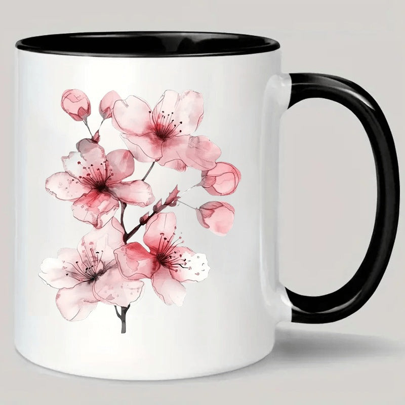 Tailorly Black Accent 11 oz Mug - sakura ceramic mug insulated and reusable coffee cup hand wash only versatile thermal cup suitable for hot and cold