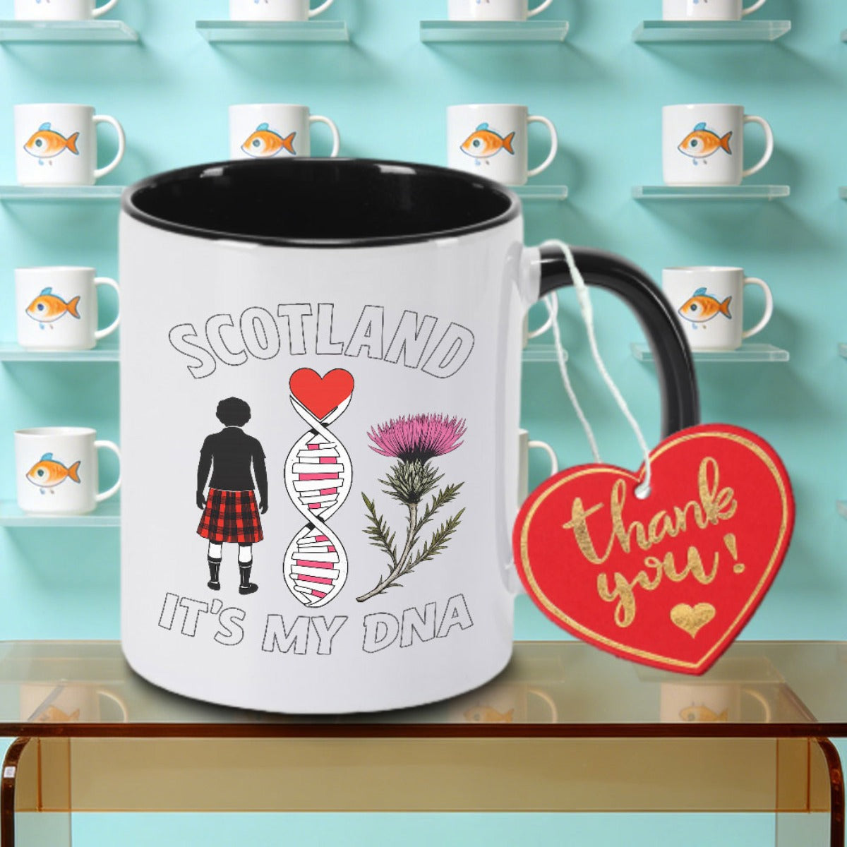 Tailorly Black Accent 11 oz Mug - Scotland DNA Thistle Logo