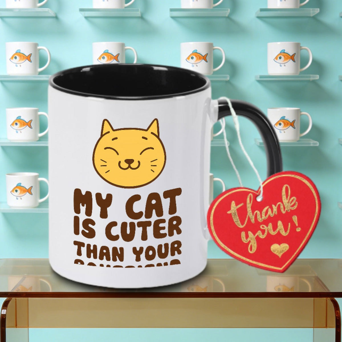 Tailorly Black Accent 11 oz Mug - Stating "Is Than Your Boyfriend."