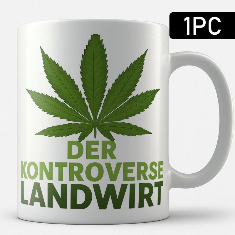 Tailorly White Ceramic 11 oz Mug - Vibrant Green Symmetrical Herbal Foliage With Sharply Serrated Edges Leaf