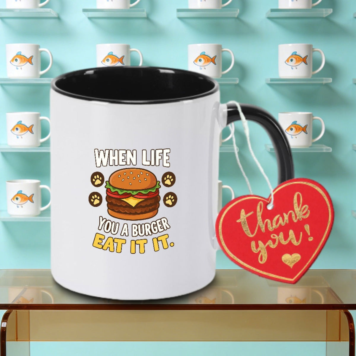 Tailorly Black Accent 11 oz Mug - Burger print logo