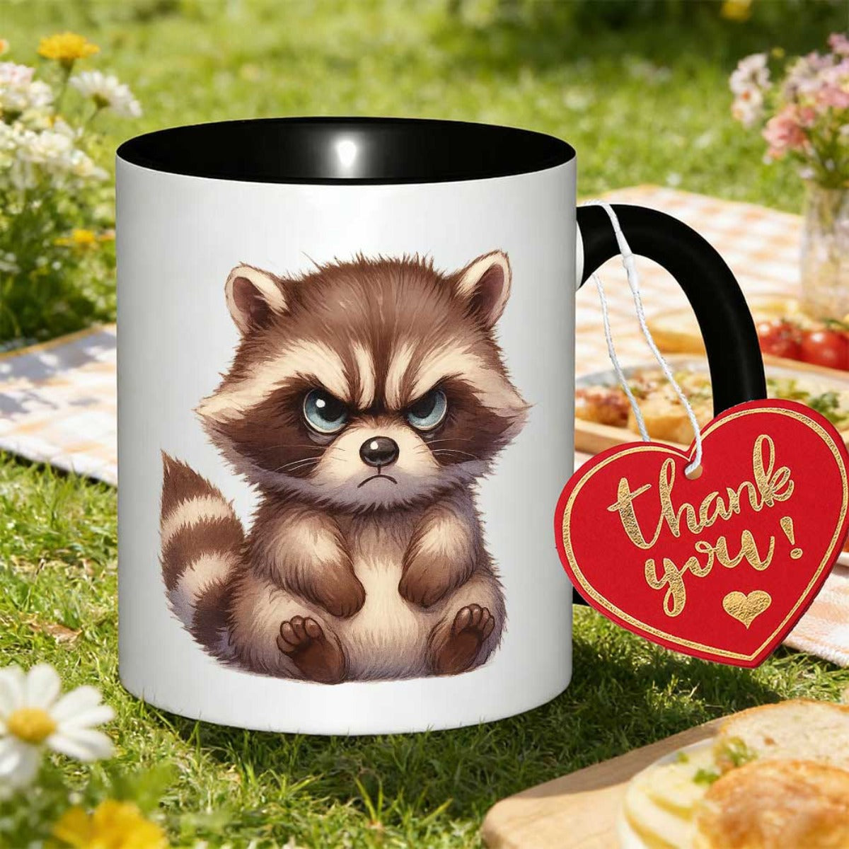 Tailorly Black Accent 11 oz Mug - large raccoon print